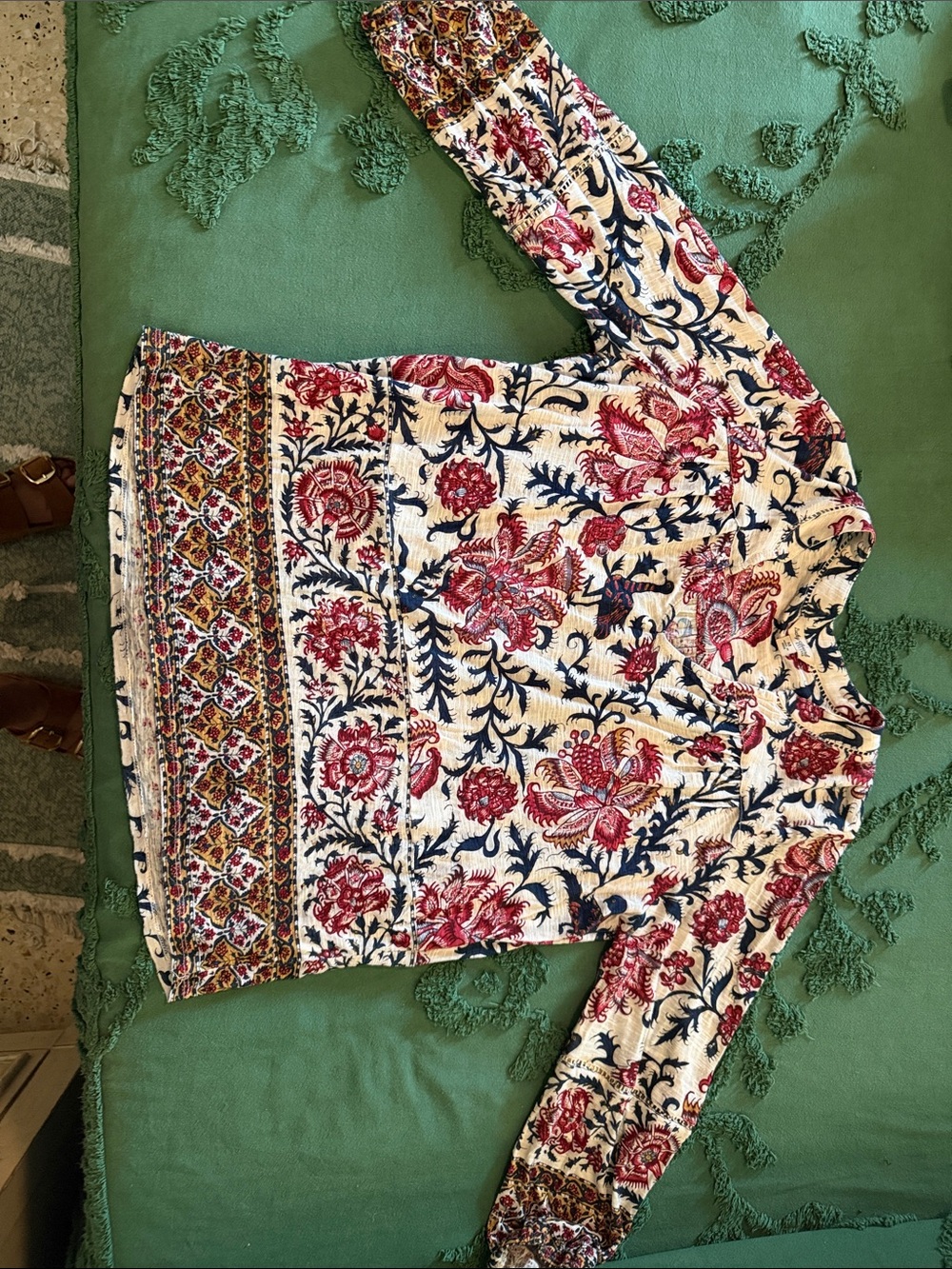 Lucky Brand Red & Navy Floral Long-Sleeve Top on Cream